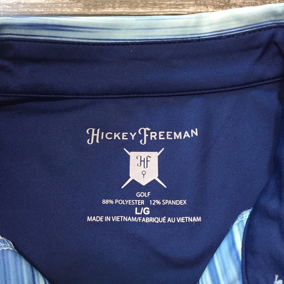 Hickey Freeman Golf Polo Shirt Men’s L Blue Stripe Short Sleeve Performance - Picture 9 of 9